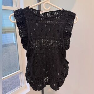 Zara Black Ruffled Cut Out Tank Top